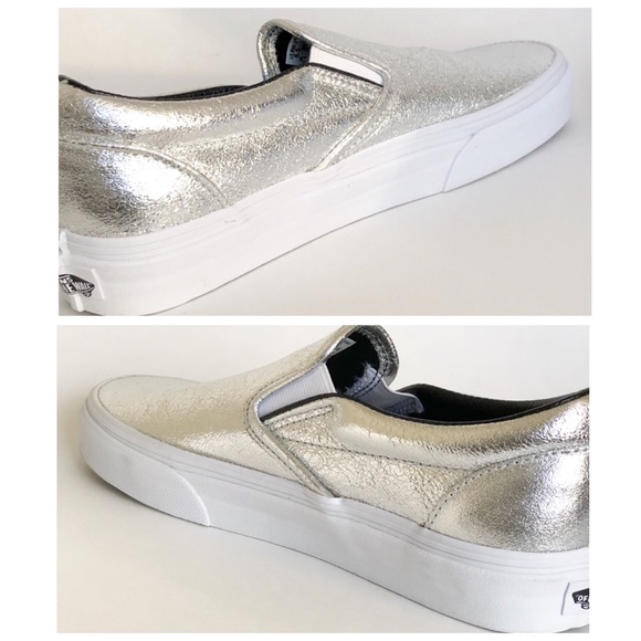 Vans Classic Silver Metallic Slip-On Shoes - Picture 4 of 8